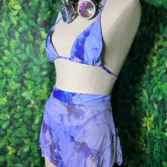 3-piece Dark Blue Marble Print Skirt Set. - Picture 4 of 4